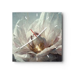 Orologio da parete - Orologio in Vetro - Un delicato fiore bianco con sottili accenti dorati - 30x30cm - Fiorisce ogni cento anni - Decorazione murale moderna per soggiorno e camera da letto ARTTOR