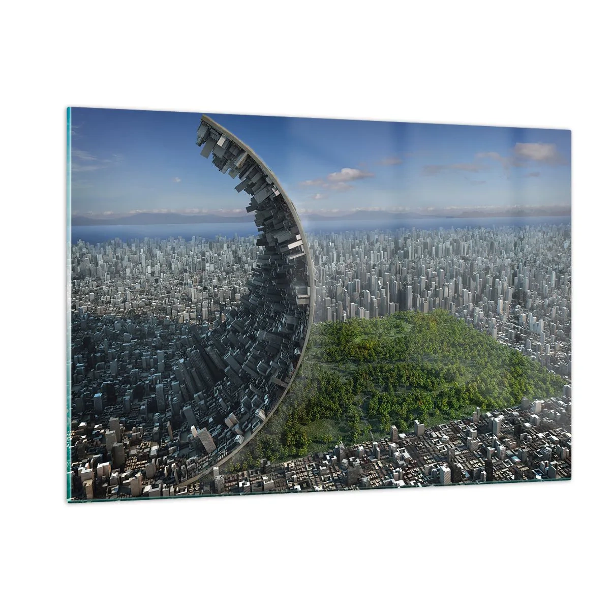 Quadro su vetro - Una città con uno spettacolare effetto di rifrazione spaziale - 120x80cm - La natura è eterna - Decorazione murale moderna per soggiorno e camera da letto ARTTOR