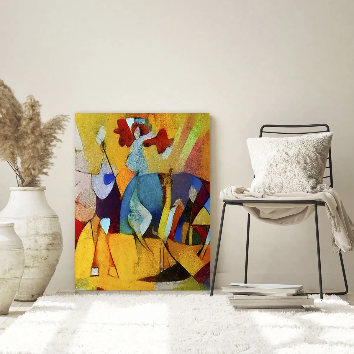 Quadro su vetro - Un'astrazione colorata che raffigura figure in forma geometrica - 70x100cm - Sole - vita - gioia - Decorazione murale moderna per soggiorno e camera da letto ARTTOR