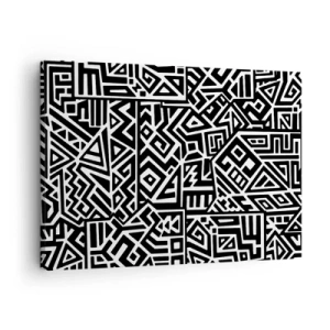 Quadro su tela - Stampe su Tela - Motivi geometrici in bianco e nero ispirati alla cultura precolombiana - 70x50cm - Composizione precolombiana - Decorazione murale moderna per soggiorno e camera da letto ARTTOR