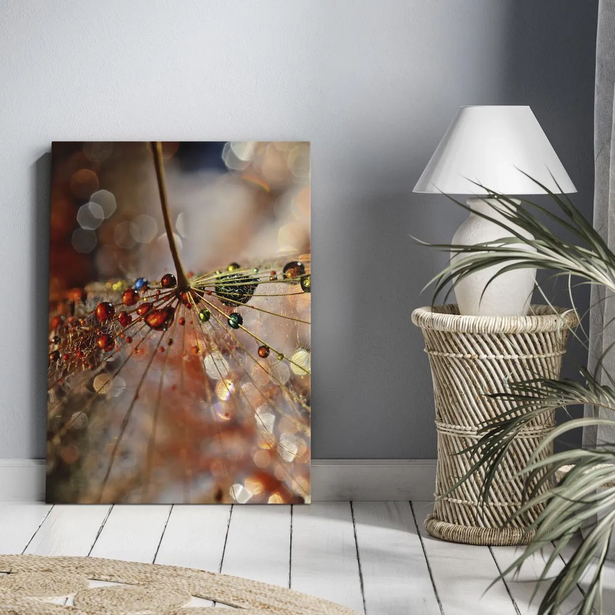 Quadro su tela - Stampe su Tela - Macrofotografia di una goccia d'acqua su una pianta delicata - 70x100cm - Posate sulla ragnatela - Decorazione murale moderna per soggiorno e camera da letto ARTTOR