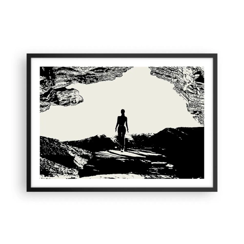 Poster in cornice nera - Silhouette in bianco e nero di una donna in una grotta contro il cielo - 70x50cm - Un nuovo sguardo - Decorazione murale moderna per soggiorno e camera da letto ARTTOR