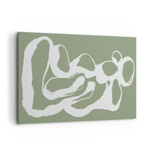 Quadro su tela - Stampe su Tela - Forme organiche in bianco su sfondo verde - 100x70cm - Il richiamo dello spazio - Decorazione murale moderna per soggiorno e camera da letto ARTTOR