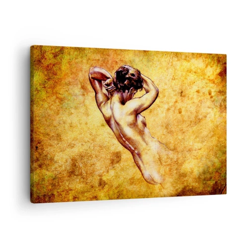Quadro su tela - Stampe su Tela - Nudo femminile artistico su sfondo dorato in stile classico - 70x50cm - Nuda, ma sempre misteriosa - Decorazione murale moderna per soggiorno e camera da letto ARTTOR