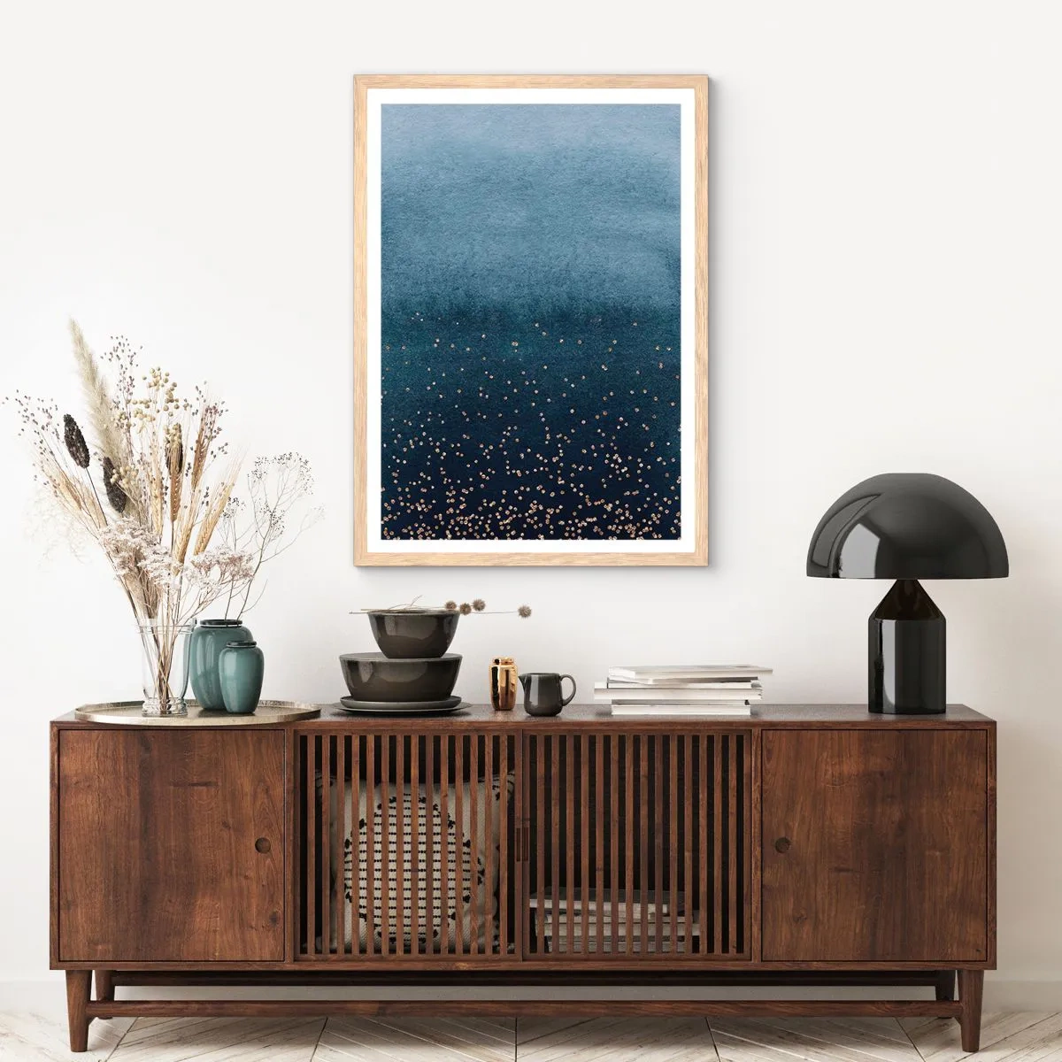 Poster in cornice rovere chiaro - Composizione: fasi blu - 61x91 cm