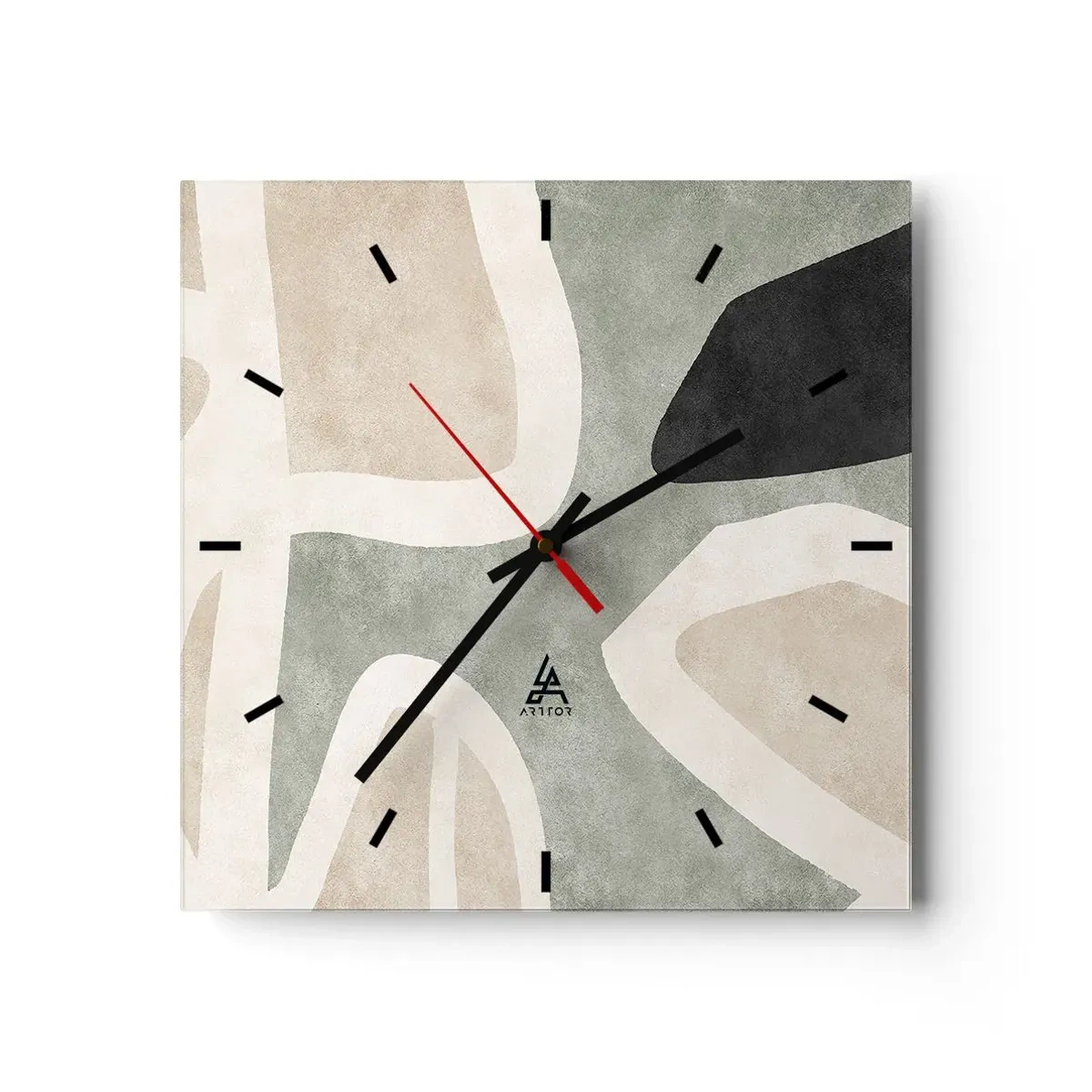 Orologio da parete - Orologio in Vetro - Composizione con motivi in nero - 40x40 cm