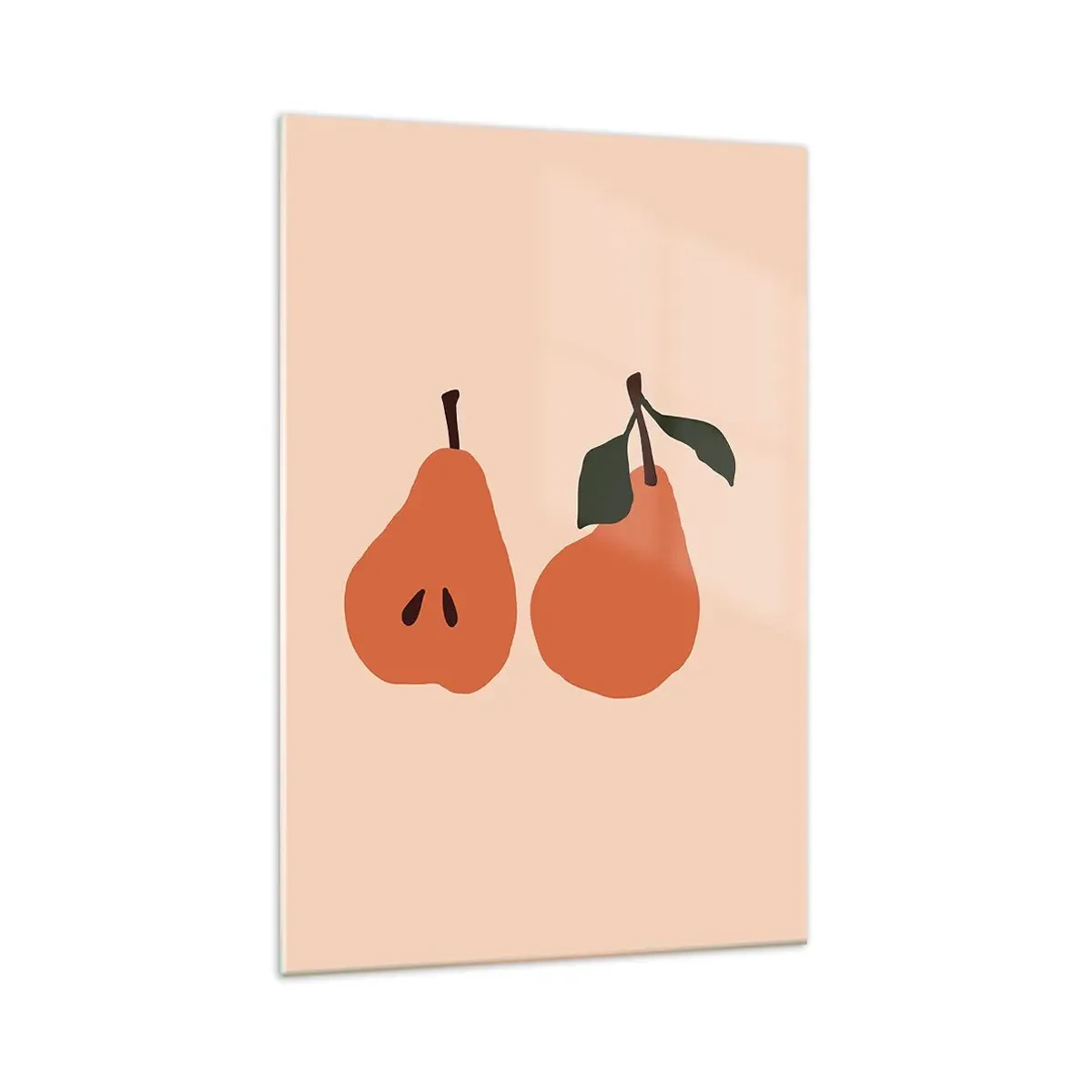 Quadro su vetro - Un'illustrazione minimalista di due pere su uno sfondo beige. - 70x100cm - La dolcezza stessa - Decorazione murale moderna per soggiorno e camera da letto ARTTOR