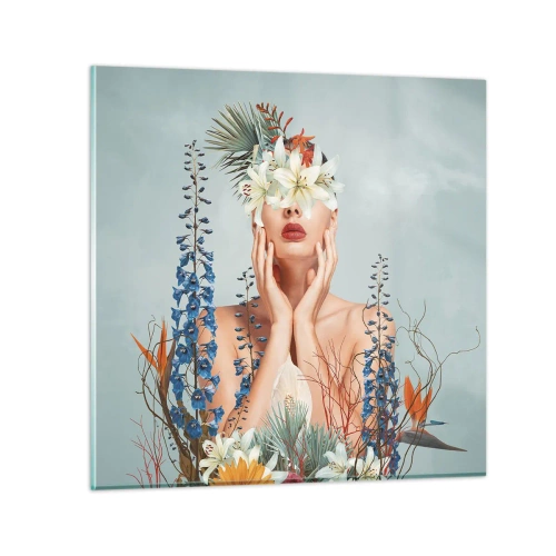 Quadro su vetro - Donna - fiore - 30x30 cm