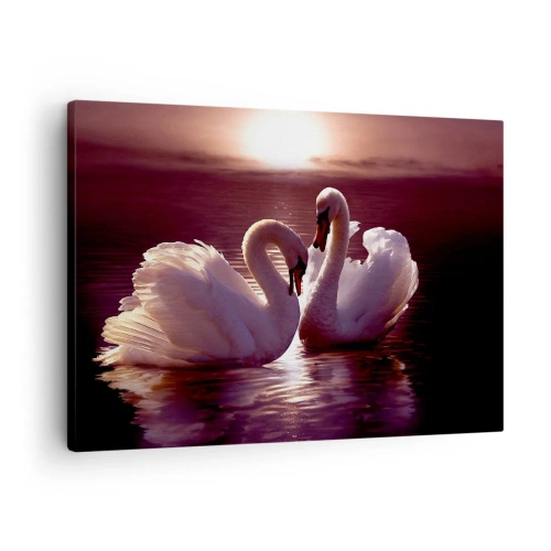 Quadro su tela - Stampe su Tela - Due cigni su un lago calmo al tramonto - 70x50cm - Finché la morte non ci separi - Decorazione murale moderna per soggiorno e camera da letto ARTTOR
