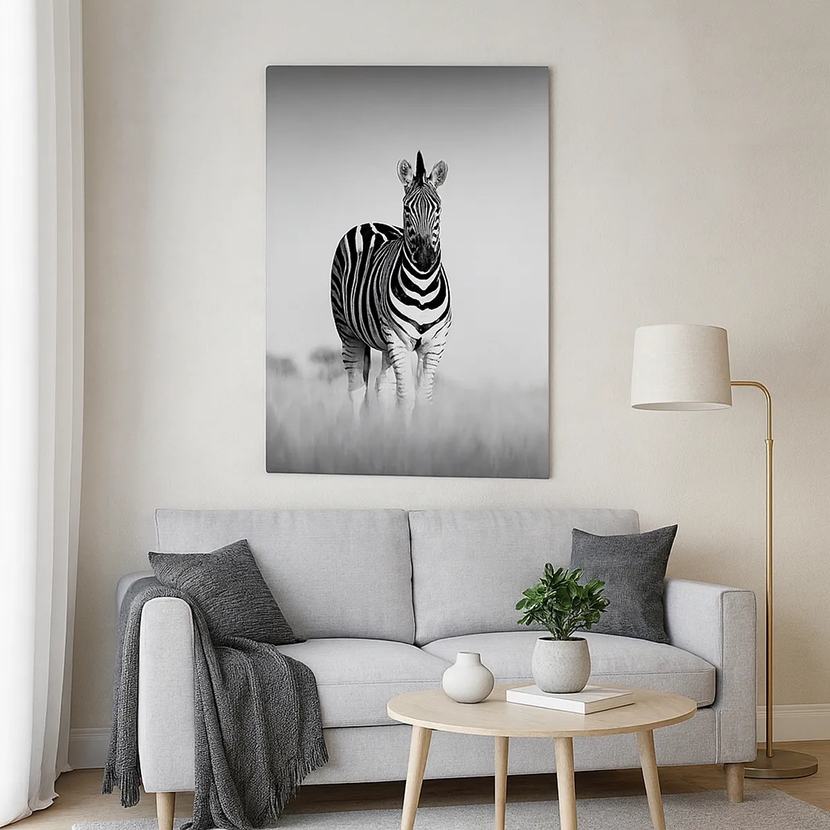 Quadro su tela - Stampe su Tela - Due zebre nella savana in stile monocromatico - 50x70cm - E tuttavia il mondo è bianco e nero - Decorazione murale moderna per soggiorno e camera da letto ARTTOR