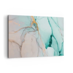Quadro su tela - Stampe su Tela - Una composizione astratta nei toni del turchese e dell'oro. - 120x80cm - Danza di forme e colori - Decorazione murale moderna per soggiorno e camera da letto ARTTOR