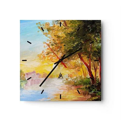 Orologio da parete - Orologio in Vetro - Un paesaggio pittoresco con un fiume e alberi al tramonto - 30x30cm - Et in Arcadia ego - Decorazione murale moderna per soggiorno e camera da letto ARTTOR