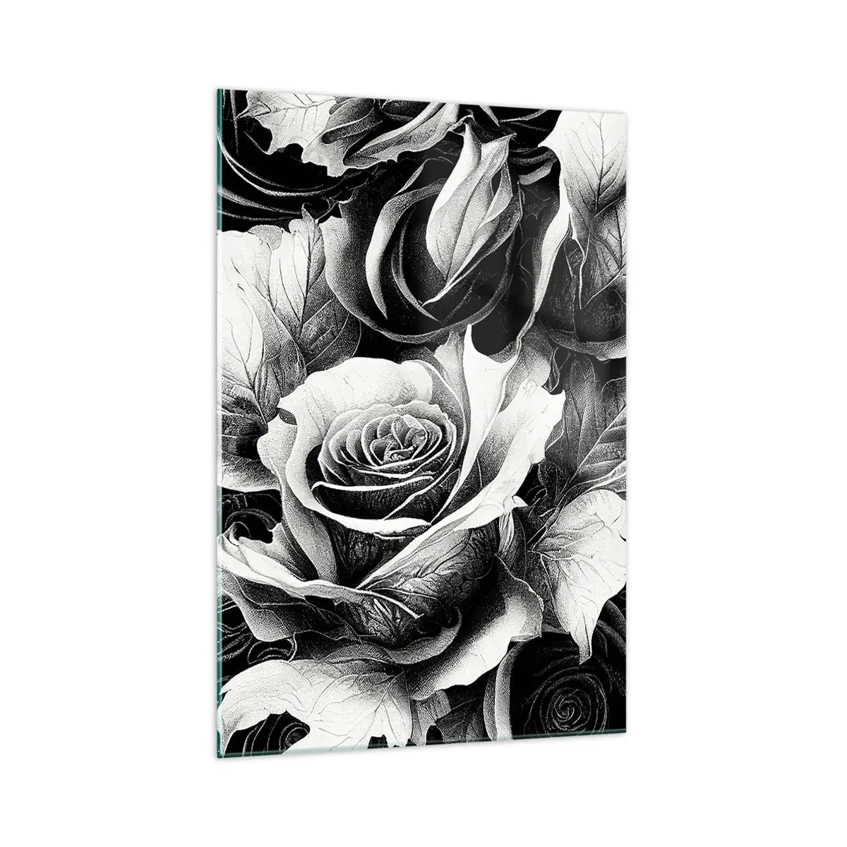 Quadro su vetro - Rose bianche e nere in una composizione elegante - 70x100cm - Sempre regina - Decorazione murale moderna per soggiorno e camera da letto ARTTOR