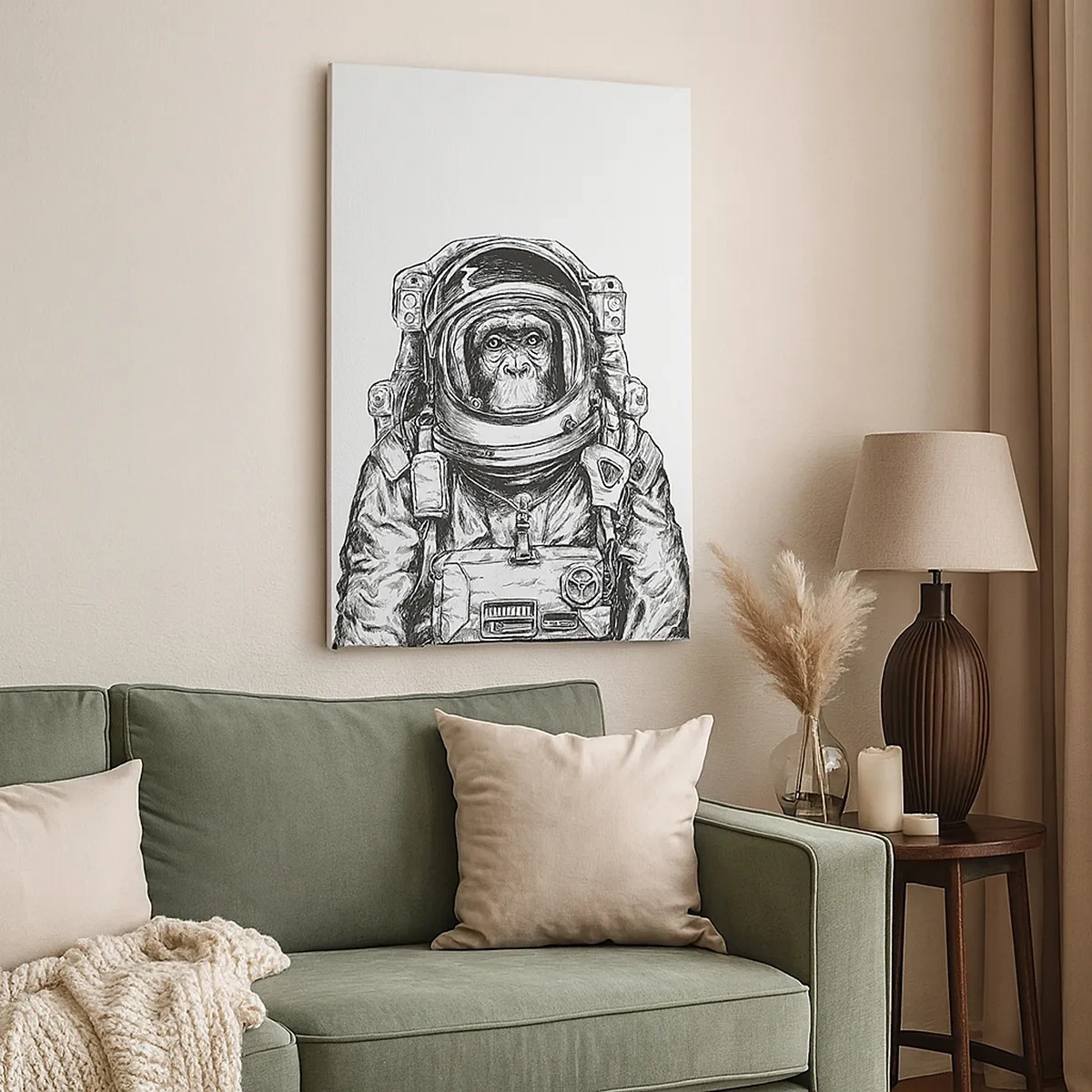 Quadro su tela - Stampe su Tela - Immagine di un astronauta in tuta spaziale con la testa di una scimmia - 50x70cm - Evoluzione alternativa - Decorazione murale moderna per soggiorno e camera da letto ARTTOR