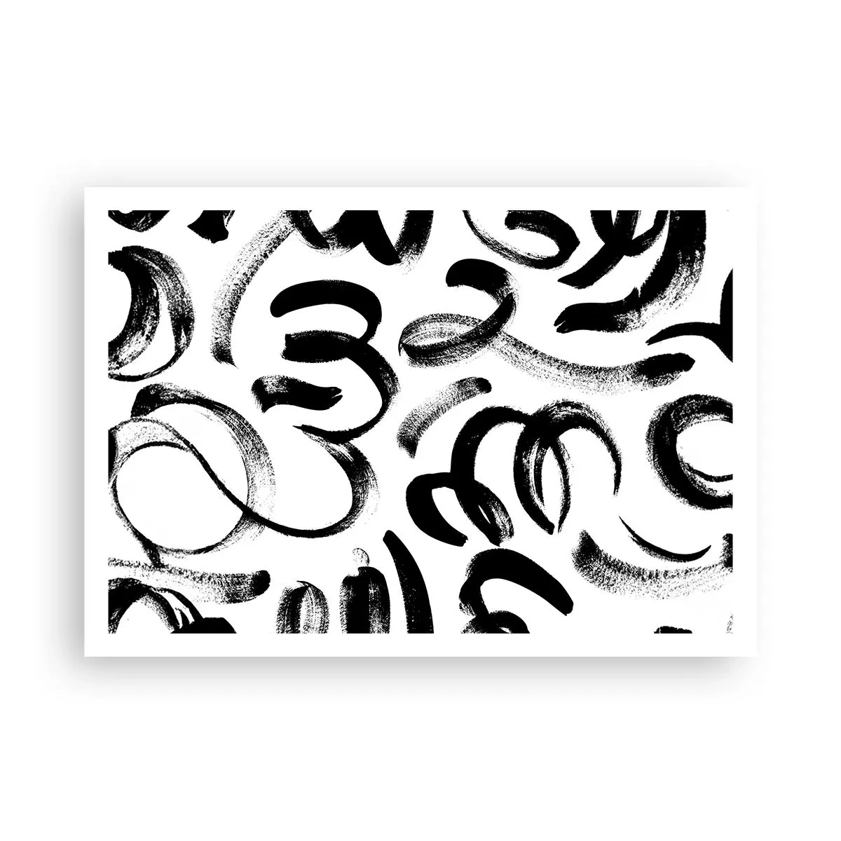 Poster - Pennellate astratte nere su sfondo bianco - 100x70cm - Nero su bianco - Decorazione murale moderna per soggiorno e camera da letto ARTTOR