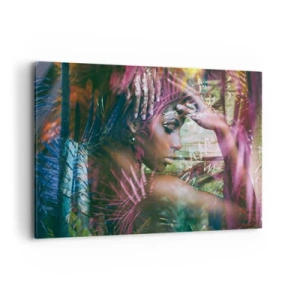 Quadro su tela - Stampe su Tela - Ritratto di una donna circondata da vegetazione esotica - 100x70cm - Madre Natura nella giungla - Decorazione murale moderna per soggiorno e camera da letto ARTTOR
