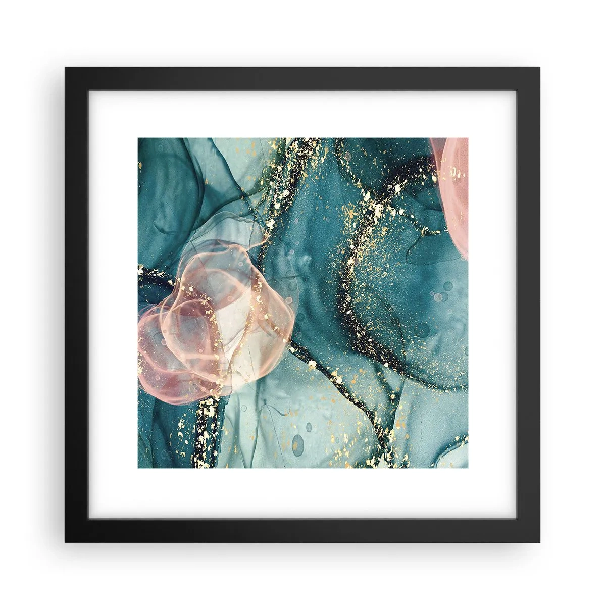 Poster in cornice nera - Blu di seta, rosa di tulle - 30x30 cm