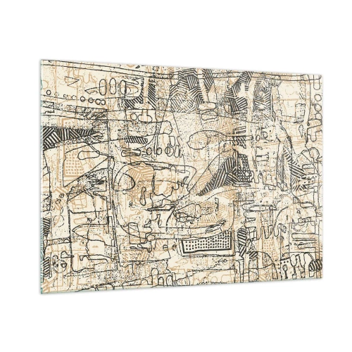 Quadro su vetro - Una struttura astratta complessa con motivi geometrici e abbozzati. - 100x70cm - In attesa di essere decifrato - Decorazione murale moderna per soggiorno e camera da letto ARTTOR