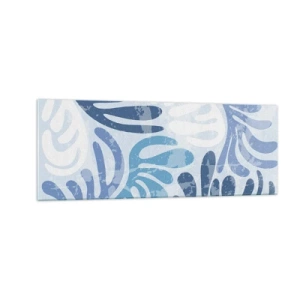 Quadro su vetro - Forme astratte nelle tonalità del blu su sfondo bianco - 140x50cm - Felci blu - Decorazione murale moderna per soggiorno e camera da letto ARTTOR