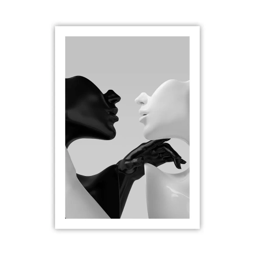Poster - Una composizione in bianco e nero di due volti a stretto contatto. - 50x70cm - Desiderio - attrazione - Decorazione murale moderna per soggiorno e camera da letto ARTTOR