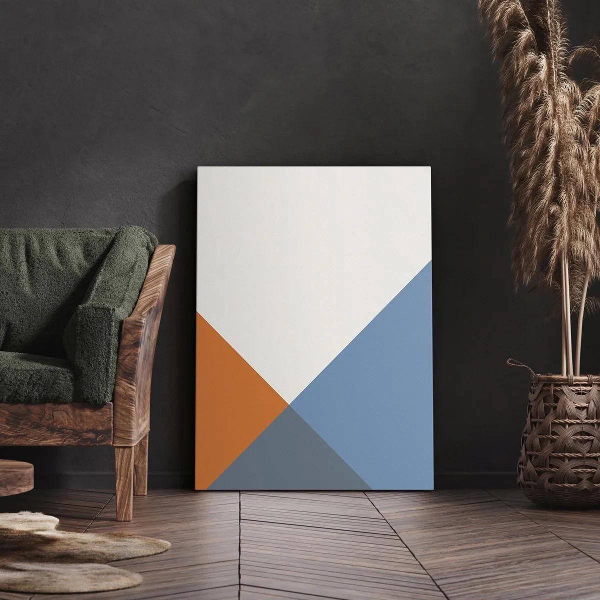 Quadro su tela - Stampe su Tela - Triangoli geometrici nei toni del blu e dell'arancione - 70x100cm - Ad angolo... - Decorazione murale moderna per soggiorno e camera da letto ARTTOR