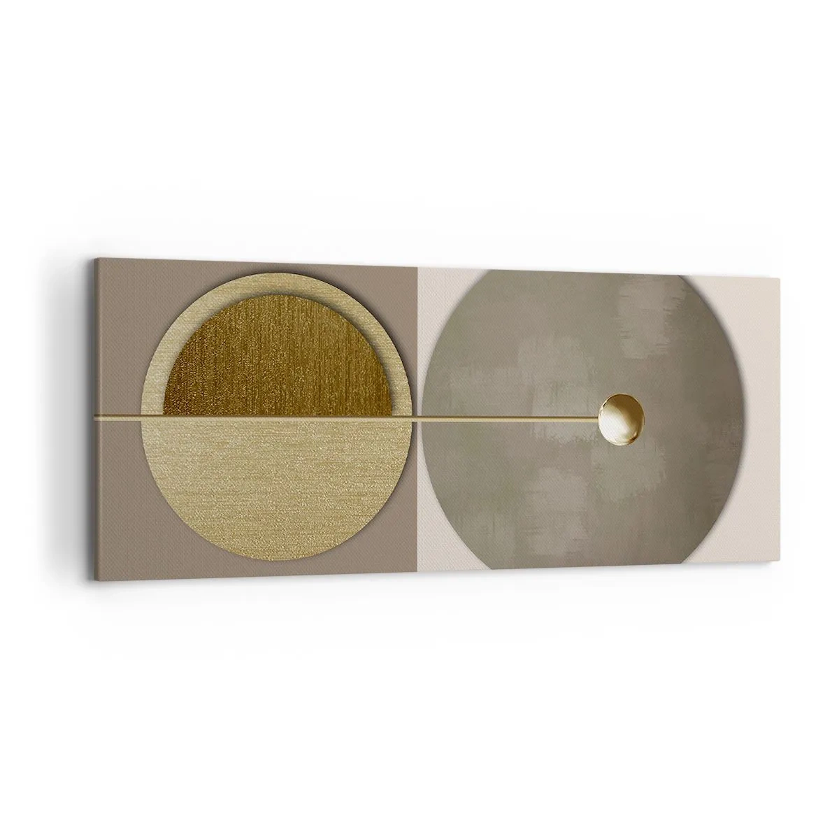 Quadro su tela - Stampe su Tela - Cerchi astratti nei toni dell'oro e del beige - 120x50cm - Equilibrio perfetto - Decorazione murale moderna per soggiorno e camera da letto ARTTOR
