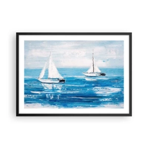 Poster in cornice nera - Yacht sul mare blu in stile artistico - 70x50cm - Con un amico al fianco - Decorazione murale moderna per soggiorno e camera da letto ARTTOR