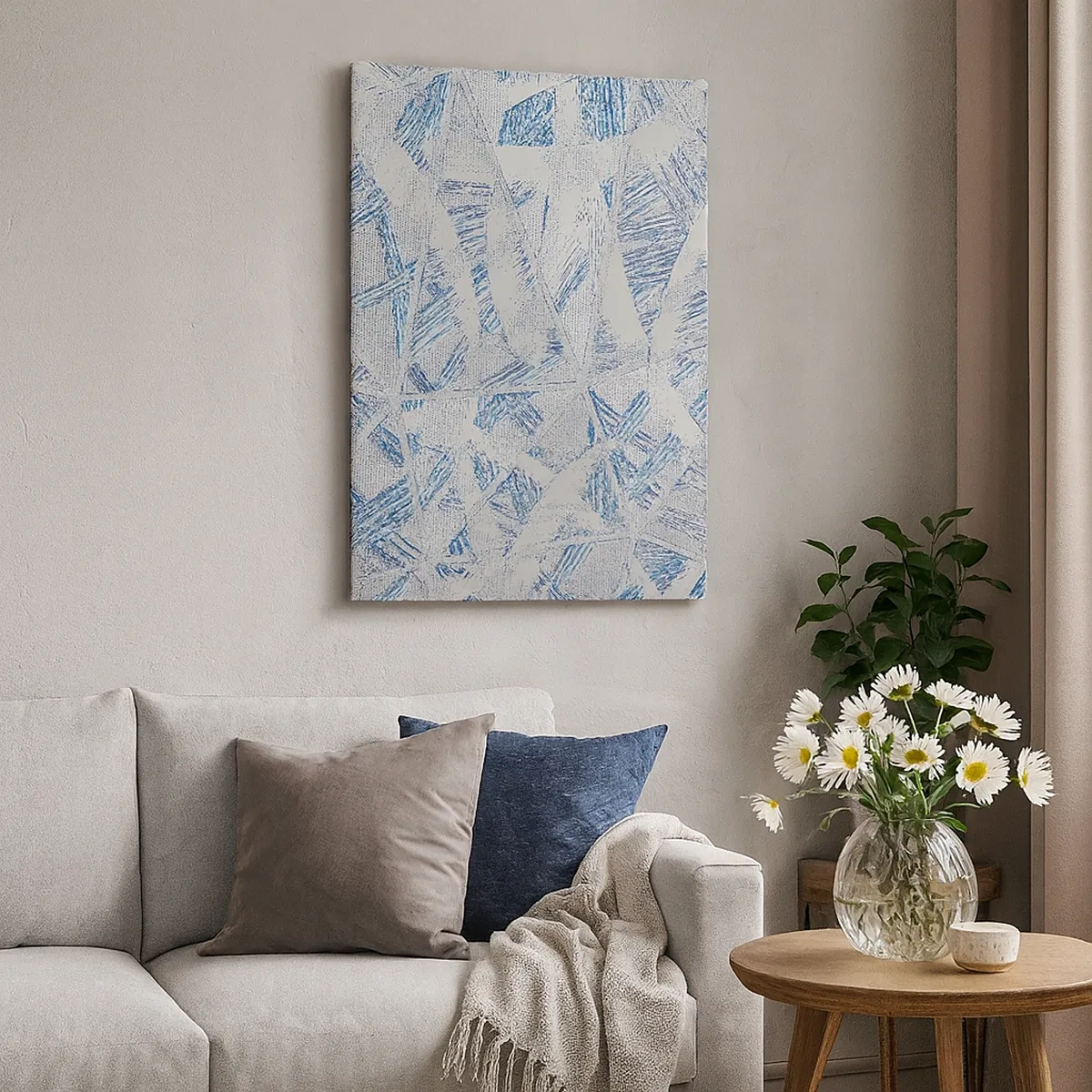 Quadro su tela - Stampe su Tela - Motivi geometrici nelle tonalità del blu e del grigio - 50x70cm - Nel labirinto grigioblu - Decorazione murale moderna per soggiorno e camera da letto ARTTOR