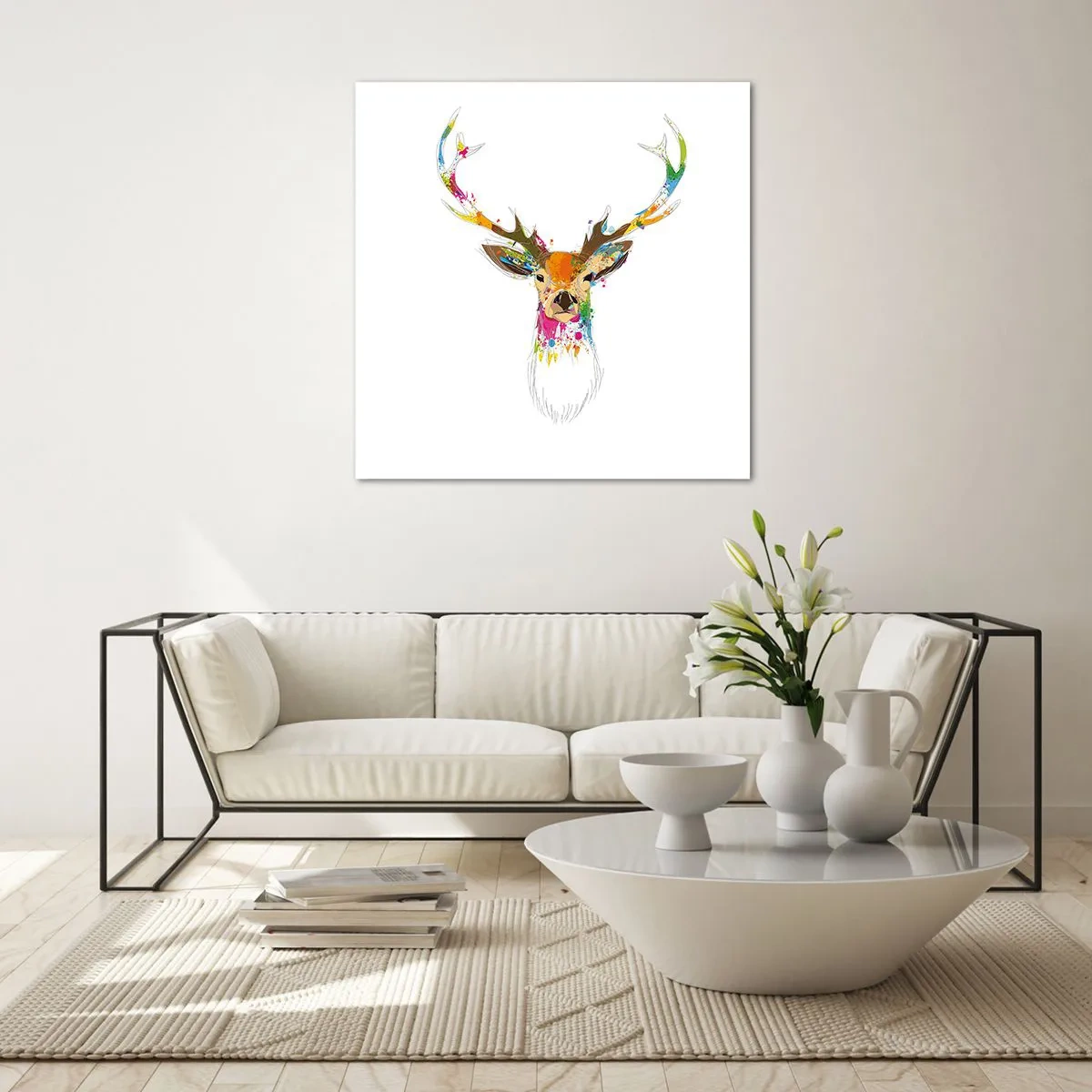 Quadro su vetro - Mite cerbiatto immerso nel colore - 40x40 cm