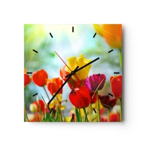 Orologio da parete - Orologio in Vetro - Tulipani colorati al sole - 30x30cm - Tutti i colori del sole - Decorazione murale moderna per soggiorno e camera da letto ARTTOR
