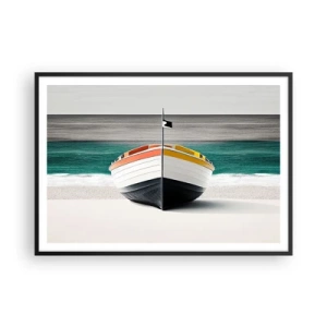 Poster in cornice nera - Una barca sulla spiaggia con un mare turchese sullo sfondo - 100x70cm - Al suo posto - Decorazione murale moderna per soggiorno e camera da letto ARTTOR