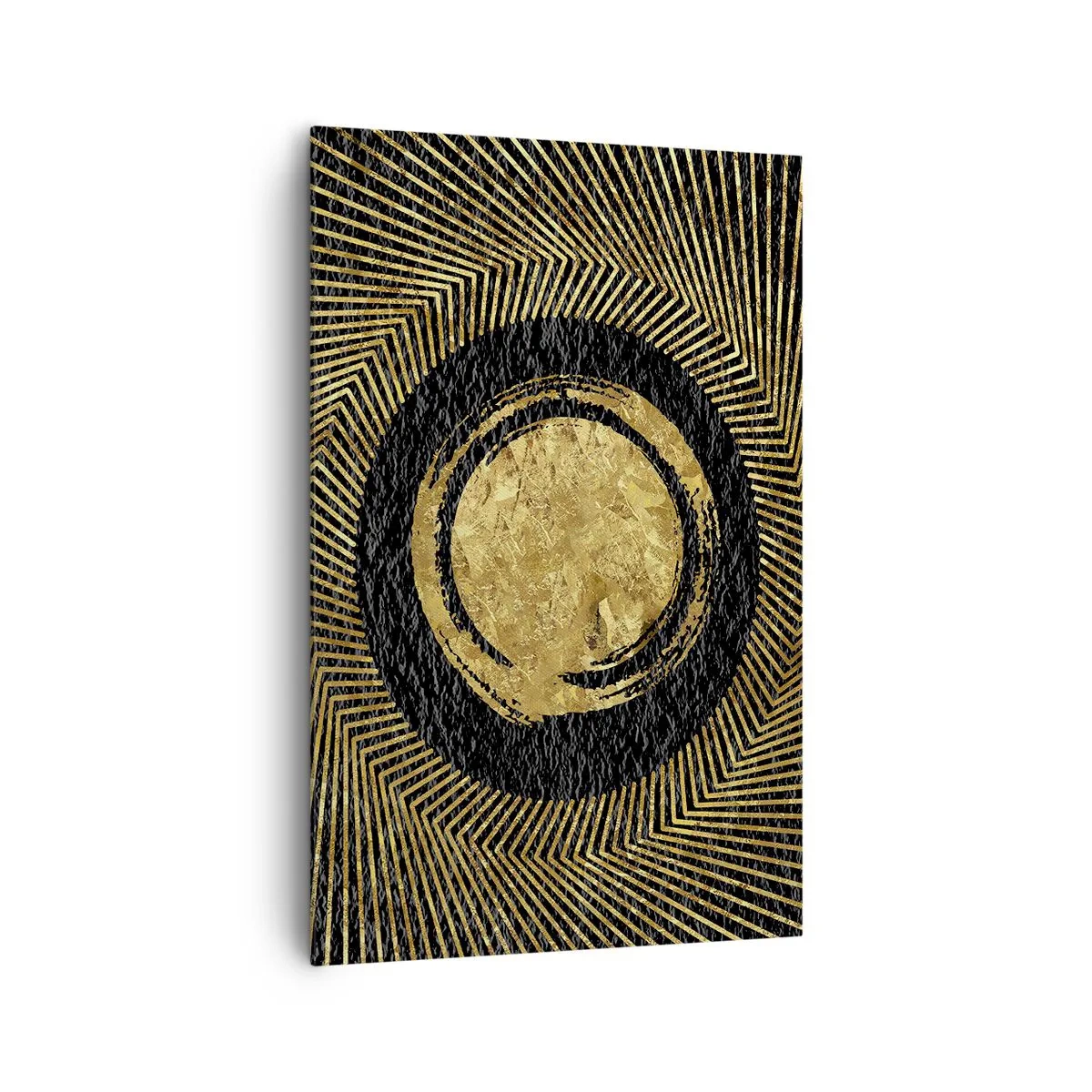 Quadro su tela - Stampe su Tela - Composizione geometrica in nero e oro con raggi - 80x120cm - Composizione glamour - Decorazione murale moderna per soggiorno e camera da letto ARTTOR