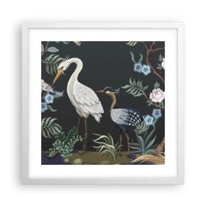 Poster in cornice bianca - La parata degli uccelli - 40x40 cm