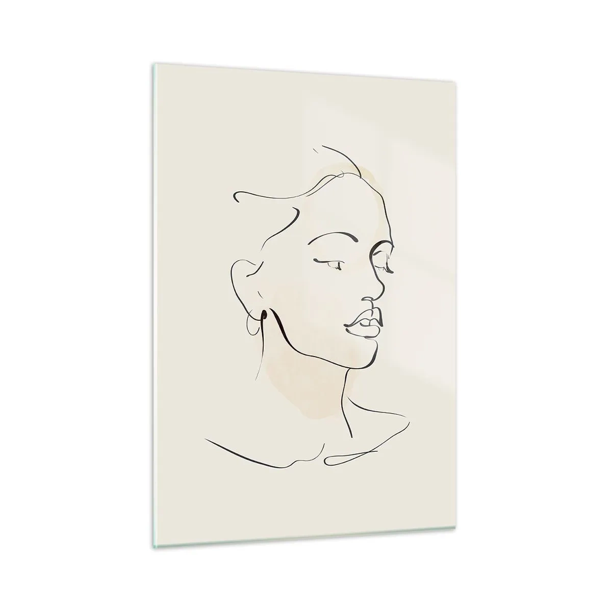 Quadro su vetro - Ritratto femminile lineare su uno sfondo chiaro con ombre delicate. - 50x70cm - Linea sicura - Decorazione murale moderna per soggiorno e camera da letto ARTTOR