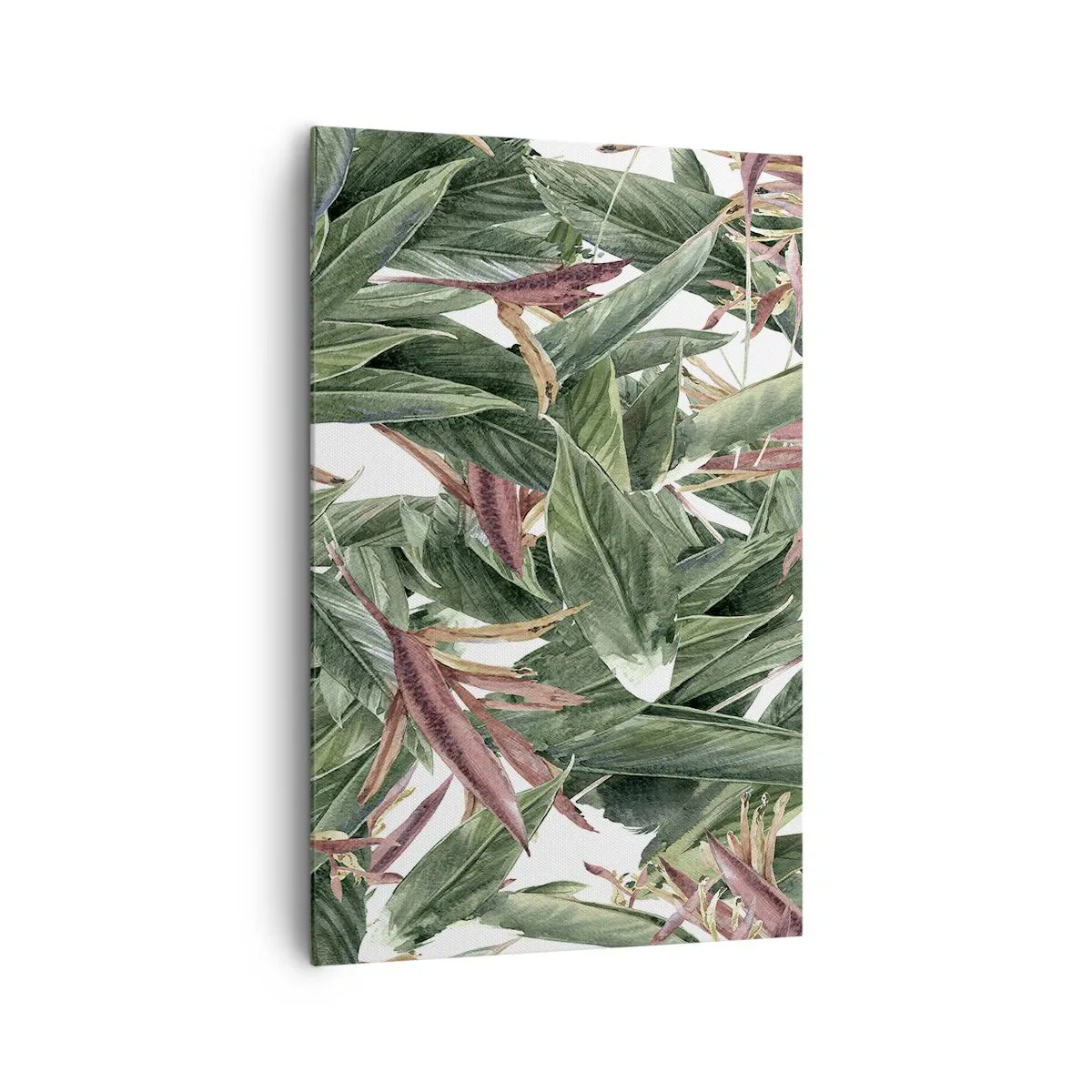 Quadro su tela - Stampe su Tela - Un motivo decorativo a foglia nei toni del verde e del bordeaux su uno sfondo chiaro - 80x120cm - Macchia smeraldo e lilla - Decorazione murale moderna per soggiorno e camera da letto ARTTOR