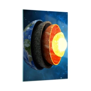 Quadro su vetro - Una sezione trasversale della Terra che mostra i suoi strati sullo sfondo dello spazio. - 50x70cm - Viaggio al centro della terra - Decorazione murale moderna per soggiorno e camera da letto ARTTOR