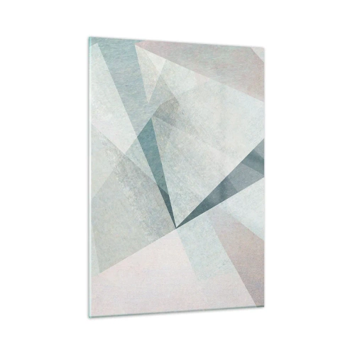 Quadro su vetro - Forme geometriche in tonalità pastello di verde e blu - 50x70cm - Con calma ma dinamicamente - Decorazione murale moderna per soggiorno e camera da letto ARTTOR