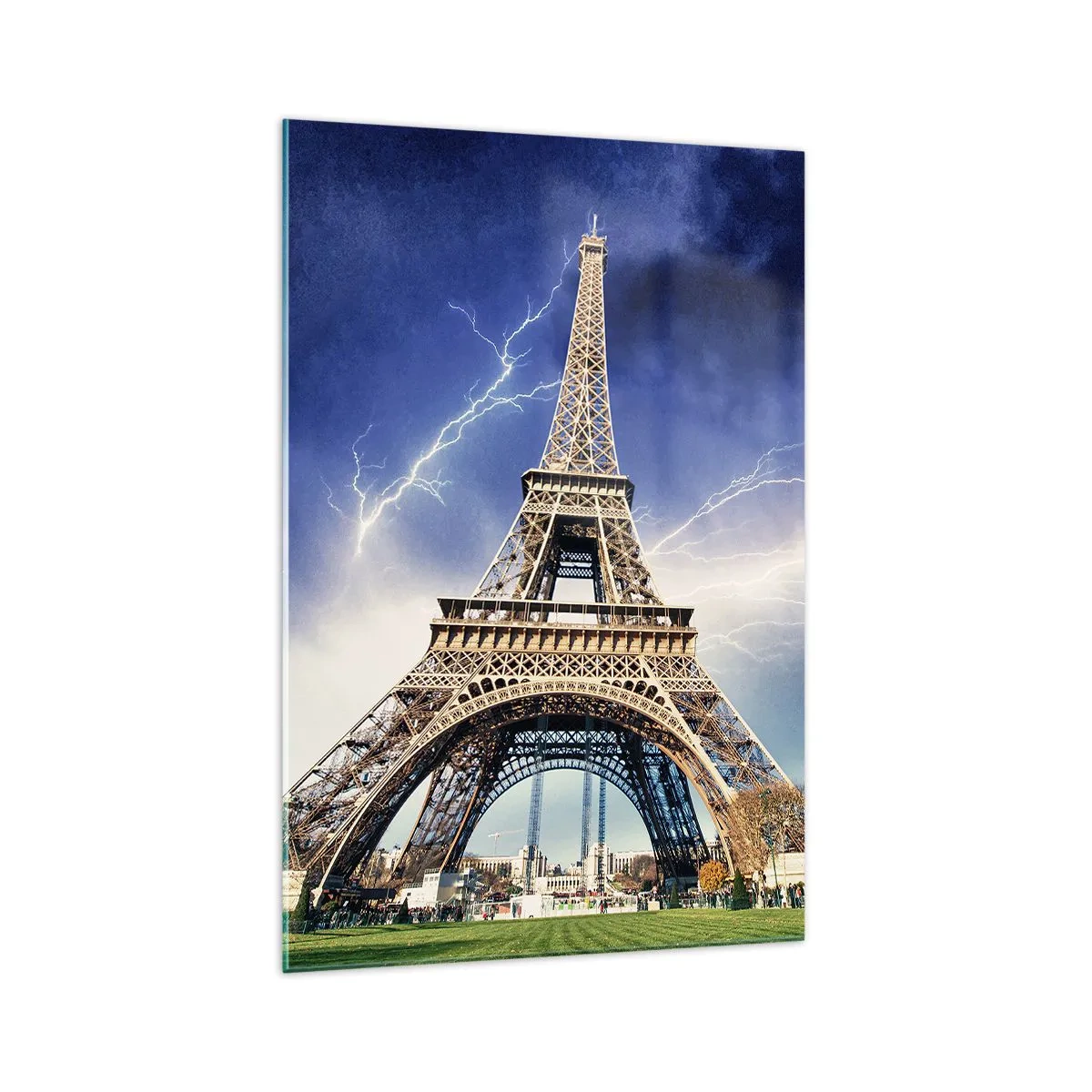 Quadro su vetro - La Torre Eiffel con un cielo tempestoso e fulmini sullo sfondo - 70x100cm - La signora delle tempeste - Decorazione murale moderna per soggiorno e camera da letto ARTTOR