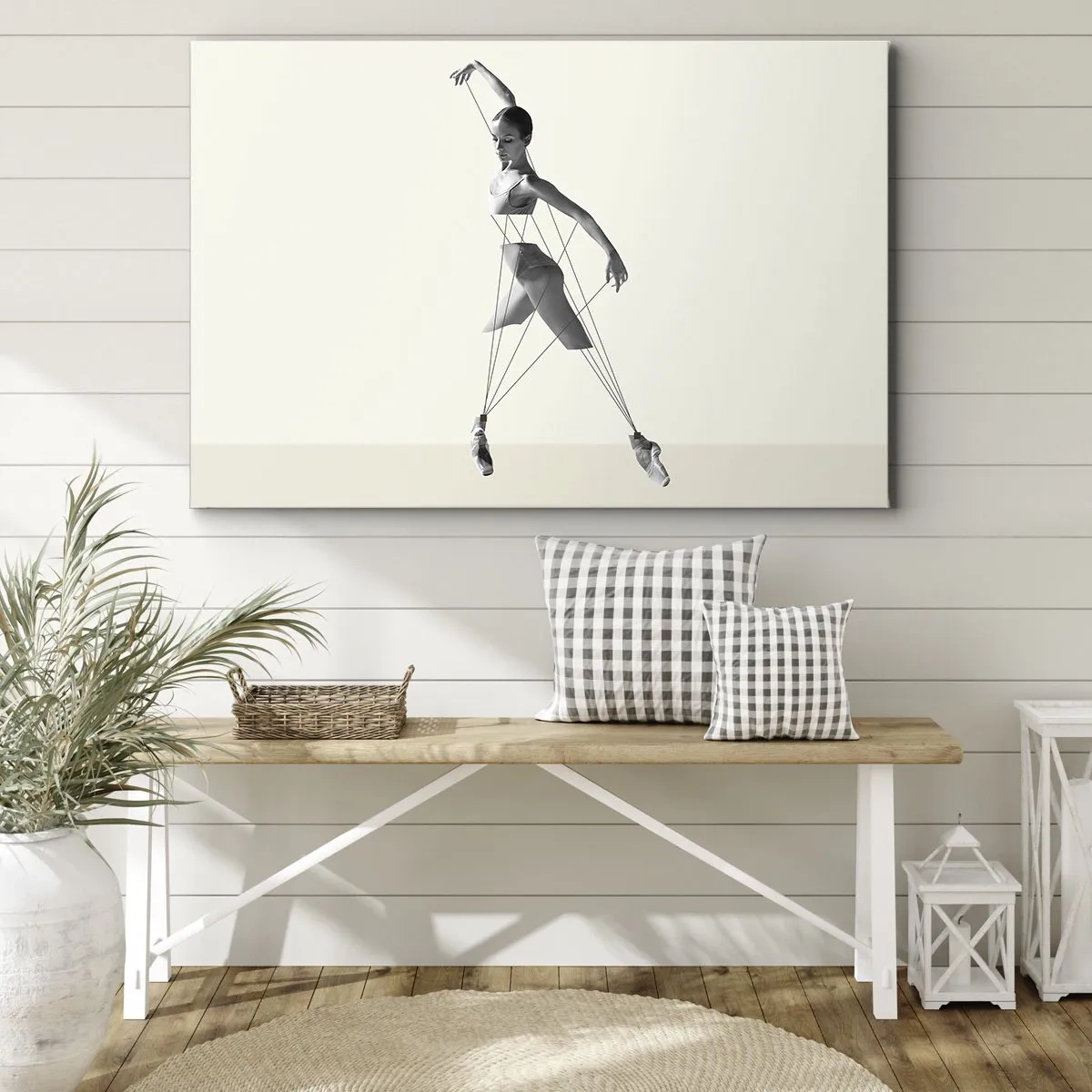 Quadro su tela - Stampe su Tela - Ballerina in un'interpretazione geometrica con linee - 70x50cm - Nel teatro del mondo - Decorazione murale moderna per soggiorno e camera da letto ARTTOR