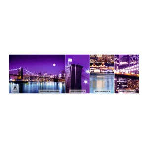 Campione di Fotomurale Adesivo Deluxe Sticker - Luce della grande città in viola - Città, New York, ponte di Brooklyn - 100x30 cm