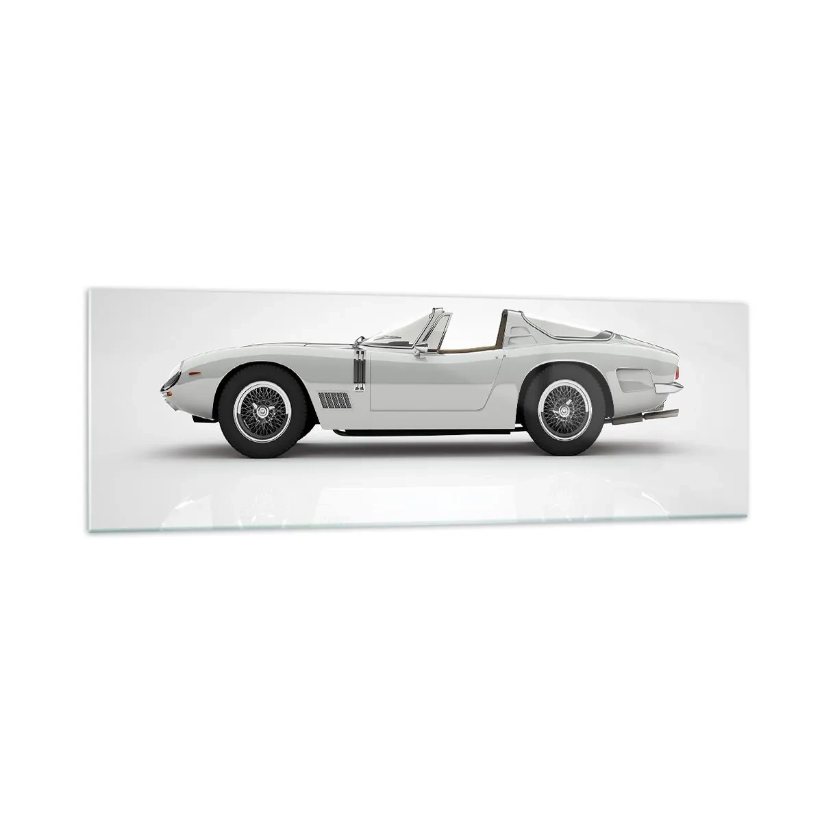 Quadro su vetro - Classica decappottabile bianca su sfondo chiaro - 160x50cm - Promessa di divertimento - Decorazione murale moderna per soggiorno e camera da letto ARTTOR