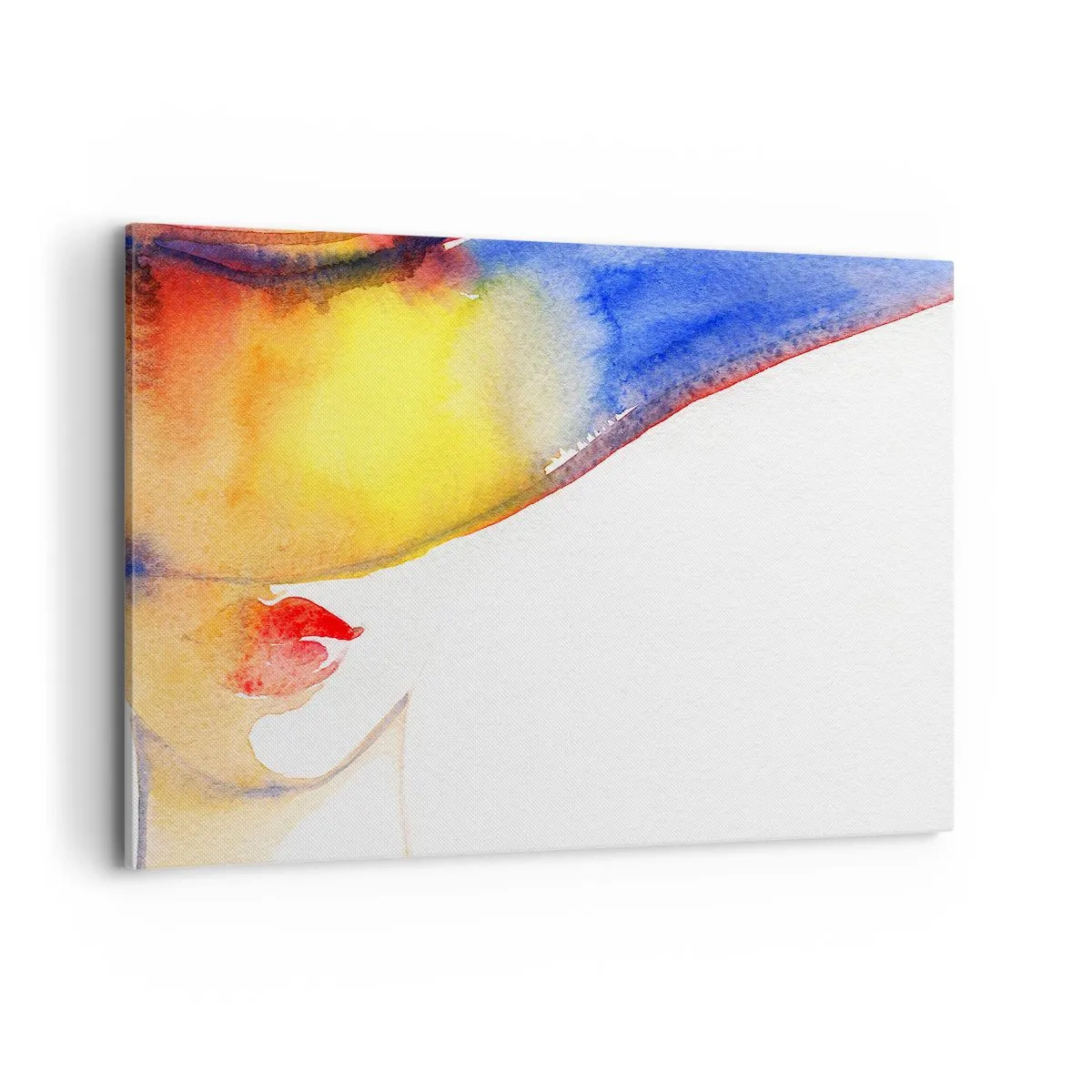 Quadro su tela - Stampe su Tela - Un dipinto ad acquerello minimalista raffigurante il profilo di una donna con un cappello colorato. - 100x70cm - Ritratto di donna - Decorazione murale moderna per soggiorno e camera da letto ARTTOR