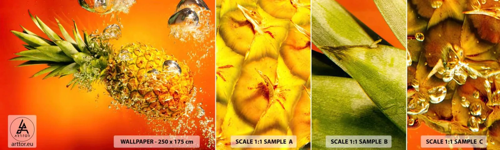 Campione Di Fotomurale Standard Eco - Succosa freschezza tropicale - Frutta, Ananas, Acqua - 100x30 cm