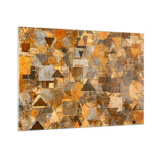 Quadro su vetro - Composizione geometrica astratta in toni caldi - 100x70cm - Il mondo compreso nella forma - Decorazione murale moderna per soggiorno e camera da letto ARTTOR