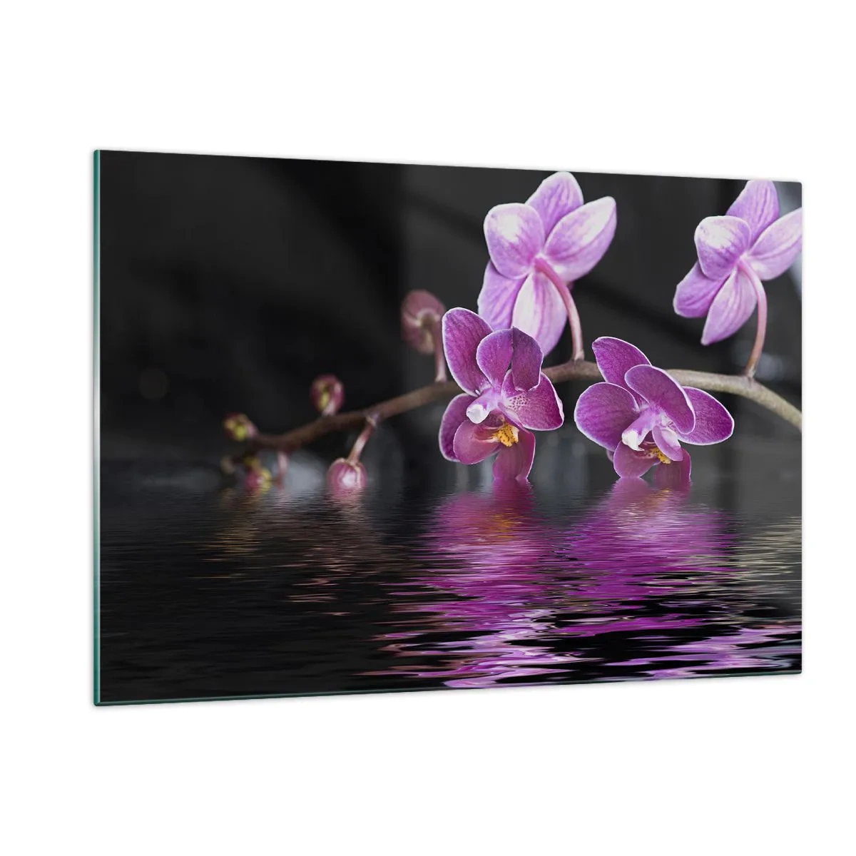 Quadro su vetro - Orchidee viola riflesse nell'acqua - 120x80cm - La bellezza riflessa dai gigli - Decorazione murale moderna per soggiorno e camera da letto ARTTOR
