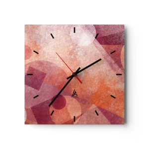 Orologio da parete - Orologio in Vetro - Forme geometriche astratte in tonalità pastello di rosa - 30x30cm - Trasformazioni geometriche in rosa - Decorazione murale moderna per soggiorno e camera da letto ARTTOR