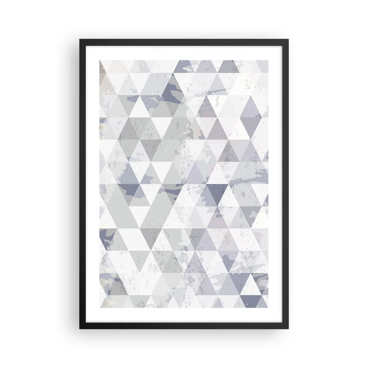 Poster in cornice nera - Motivo geometrico di triangoli in tonalità di grigio - 50x70cm - Al ritmo di tre - Decorazione murale moderna per soggiorno e camera da letto ARTTOR