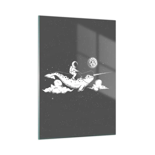 Quadro su vetro - Astronauta che cavalca un narvalo in un ambiente spaziale - 50x70cm - Il cavaliere dello spazio - Decorazione murale moderna per soggiorno e camera da letto ARTTOR