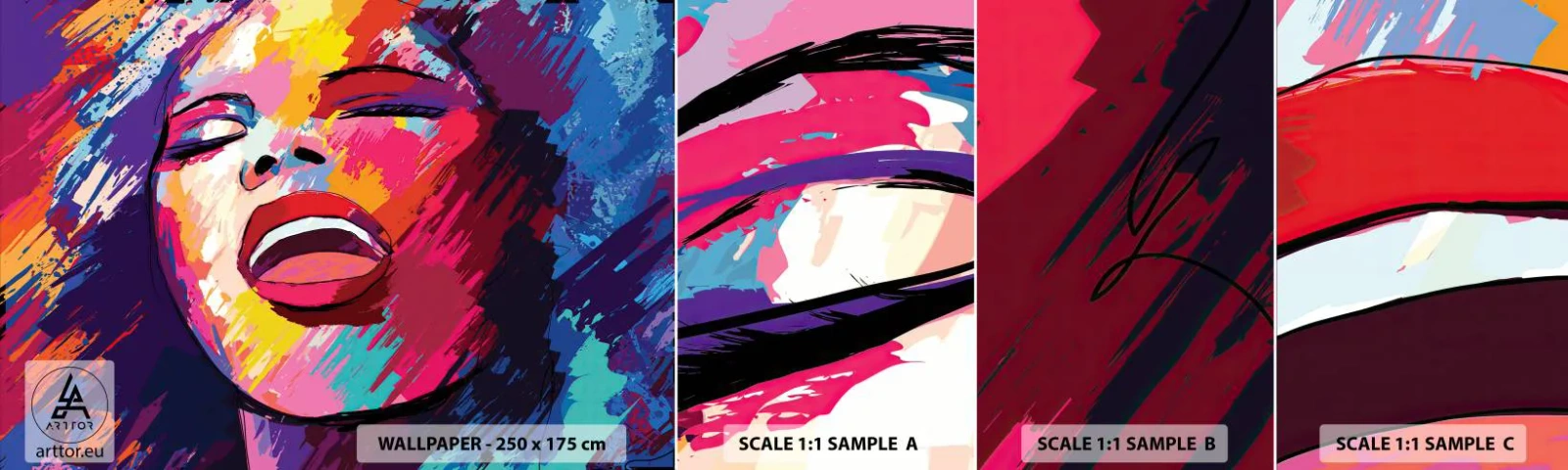 Campione Di Fotomurale Standard Eco - Cantare tutta la vita - Cantante, Astrazione, Ritratto di una donna - 100x30 cm