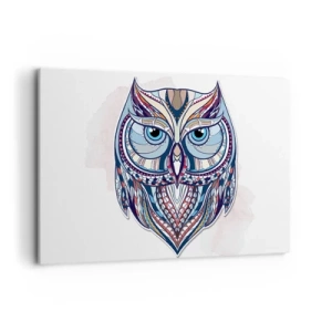 Quadro su tela - Stampe su Tela - Gufo geometrico nei toni del blu e del beige - 120x80cm - Gufo artistico decorativo - Decorazione murale moderna per soggiorno e camera da letto ARTTOR